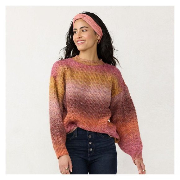 LC Lauren Conrad Sweaters - NWT Lc Lauren Conrad Cable-Knit Mockneck Sweater WL23S014RN M Dusk Ombre Pink